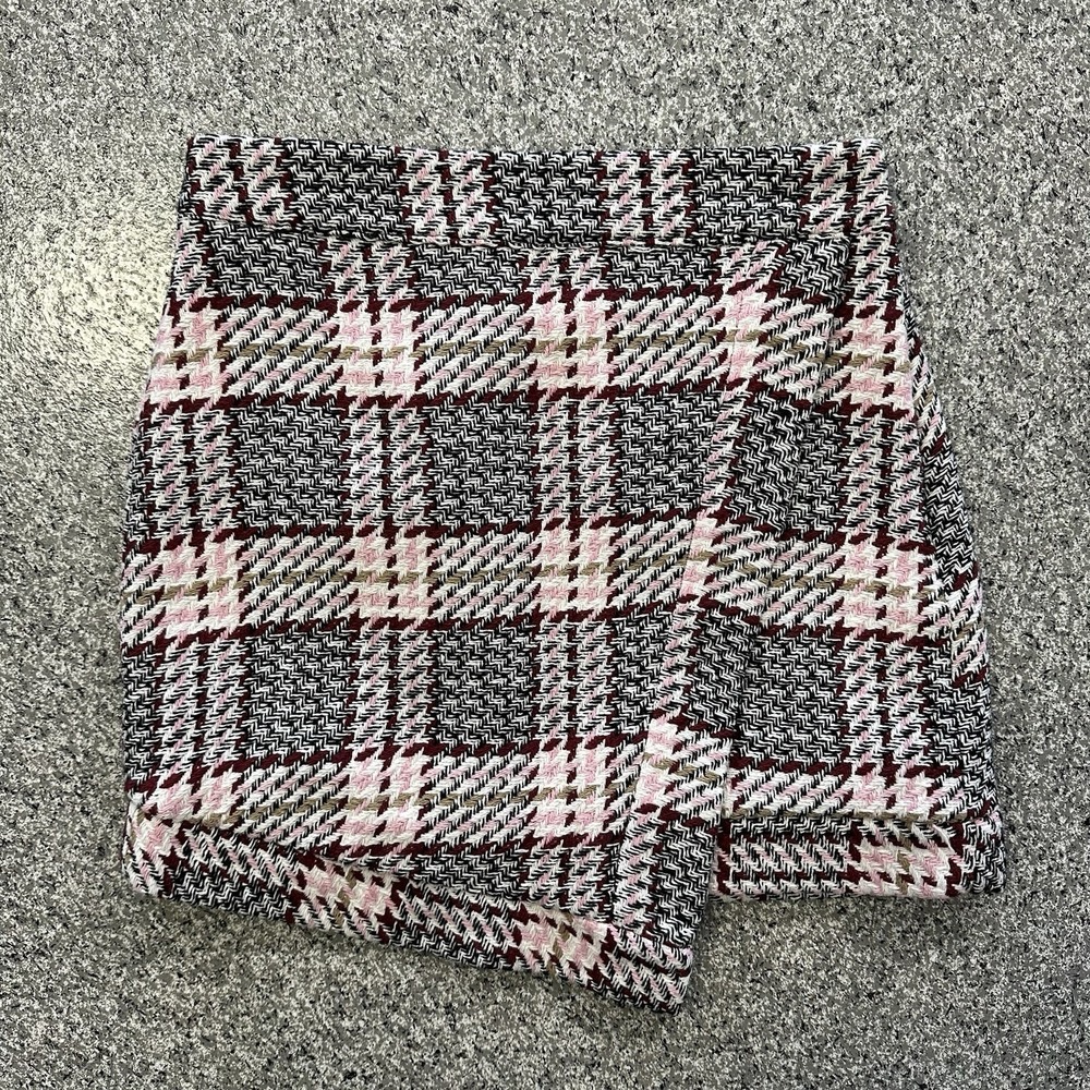 Forever 21 Plaid Tweed Mini Skirt Womens S 27x14 Pink Grey Wool Blend